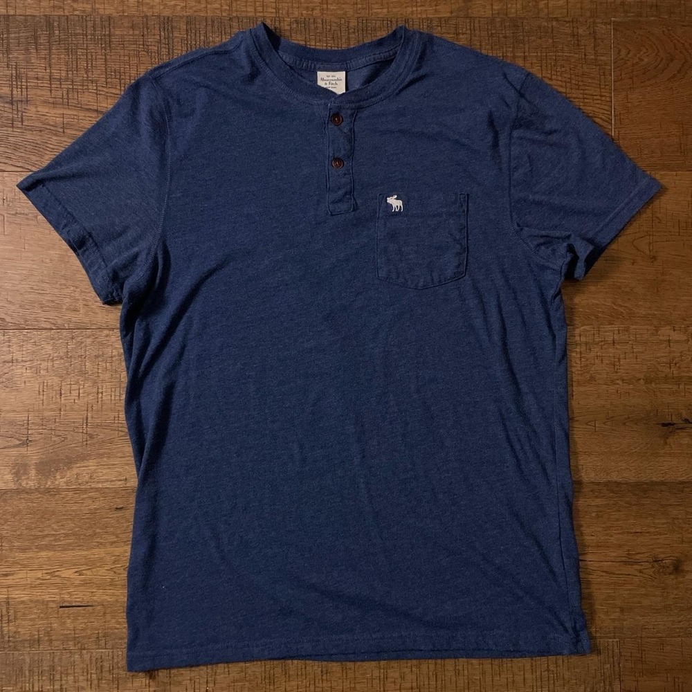 Abercrombie & Fitch Henley Shirt Mens XL Navy Preppy Minimal Pocket Short Sleeve